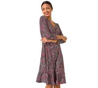 Roman Originals Tea Dress for Women UK Ladies Skater Swing Fit & Flare Flattering Summer Knee Length Frill Hem Ruched Chest Casual Smart Cocktail Party Going Out - Pink Noir - Size 12