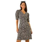 Roman Originals Tea Dress for Women UK Ladies Skater Swing Fit & Flare Flattering Summer Knee Length Frill Hem Ruched Chest Casual Smart Cocktail Party Going Out - Noir Abstract - Size 14