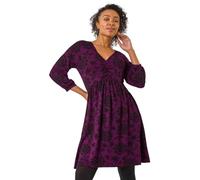 Roman Originals Tea Dress for Women UK Ladies Skater Swing Fit & Flare Flattering Summer Knee Length Frill Hem Ruched Chest Casual Smart Cocktail Party Going Out - Magenta - Size 14