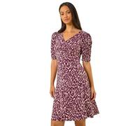 Roman Originals Tea Dress for Women UK Ladies Skater Swing Fit & Flare Flattering Summer Knee Length Frill Hem Ruched Chest Casual Smart Cocktail Party Going Out - Wine - Size 10