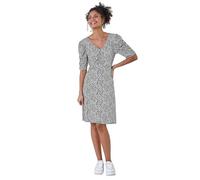 Roman Originals Tea Dress for Women UK Ladies Skater Swing Fit & Flare Flattering Summer Knee Length Frill Hem Ruched Chest Casual Smart Cocktail Party Going Out - Black & White - Size 14