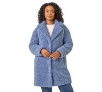 Roman Originals Teddy Coat for Women UK Ladies Borg Faux Fur Coatigan Lined Casual Soft Fluffy Fleece Texture Oversized Longline Warm Cosy Winter Jacket Thick Cardigan - Petite Blue - Size 14