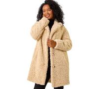 Roman Originals Teddy Coat for Women UK Ladies Borg Faux Fur Coatigan Lined Casual Soft Fluffy Fleece Texture Oversized Longline Warm Cosy Winter Jacket Thick Cardigan - Petite Stone - Size 18