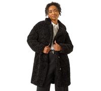Roman Originals Teddy Coat For Women UK Ladies Borg Faux Fur Coatigan Lined Casual Soft Fluffy Fleece Texture Oversized Longline Warm Cosy Winter Jacket Thick Cardigan - Petite Black - Size 10