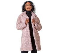 Roman Originals Teddy Coat for Women UK Ladies Borg Faux Fur Coatigan Lined Casual Soft Fluffy Fleece Texture Oversized Longline Warm Cosy Winter Jacket Thick Cardigan - Petite Light Pink - Size 14