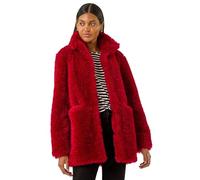 Roman Originals Teddy Coat For Women UK Ladies Borg Faux Fur Coatigan Lined Casual Soft Fluffy Fleece Texture Oversized Longline Warm Cosy Winter Jacket Thick Cardigan - Red - Size 10