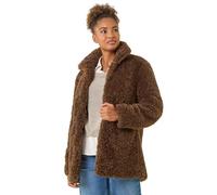 Roman Originals Teddy Coat For Women UK Ladies Borg Faux Fur Coatigan Lined Casual Soft Fluffy Fleece Texture Oversized Longline Warm Cosy Winter Jacket Thick Cardigan - Chocolate Brown - Size 18