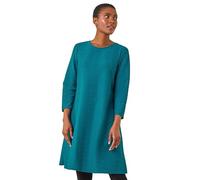 Roman Originals Textured A-Line Stretch Dress for Women UK - Ladies Everyday Holiday Spring Summer Round Neckline Comfy Soft Evening Vacation Work Party - Teal - Size 14