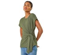 Roman Originals Textured Asymmetric Wrap Top for Women UK - Ladies Everyday Autumn Winter Round Neckline Comfy Soft Evening Vacation Work Party Night Out - Khaki - Size 16