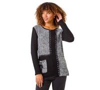 Roman Originals Textured Button Detail Knit Jumper for Women UK - Ladies Everyday Autumn Winter Round Neckline Comfy Soft Evening Vacation Work Party Night Out - Black - Size 12