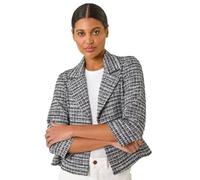 Roman Originals Textured Check Print Collar & Revere Blazer for Women UK - Ladies Everyday Holiday Spring Summer Comfy Soft Evening Vacation Work Party - Black - Size 16