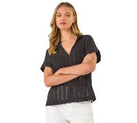 Roman Originals Textured Collar V-Neck Top for Women UK - Ladies Everyday Holiday Spring Summer Comfy Soft Evening Vacation Work Party - Black - Size 18