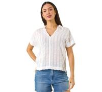 Roman Originals Textured Collar V-Neck Top for Women UK - Ladies Everyday Holiday Spring Summer Comfy Soft Evening Vacation Work Party - Ivory - Size 20