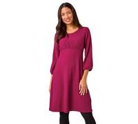 Roman Originals Textured Empire Waist Short Dress for Women UK - Ladies Everyday Autumn Winter Round Neckline Comfy Soft Evening Vacation Work Party Night Out - Magenta - Size 14