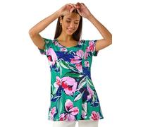 Roman Originals Textured Floral Tunic Top for Women UK - Ladies Everyday Holiday Spring Summer Round Neckline Comfy Soft Evening Vacation Work Party - Turquoise - Size 18