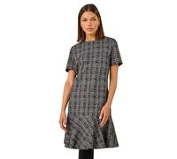 Roman Originals Textured Frill Hem Stretch Dress for Women UK - Ladies Everyday Autumn Winter Round Neckline Comfy Soft Evening Vacation Work Party Night Out - Black - Size 16