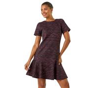 Roman Originals Textured Frill Hem Stretch Dress for Women UK - Ladies Everyday Autumn Winter Round Neckline Comfy Soft Evening Vacation Work Party Night Out - Red - Size 16