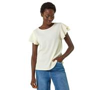 Roman Originals Textured Frill Sleeve T-Shirt for Women UK - Ladies Everyday Holiday Spring Summer Round Neckline Comfy Soft Evening Vacation Work Party - Ivory - Size 10