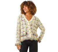 Roman Originals Textured Fringe Knit Cardigan for Women UK - Ladies Everyday Autumn Winter V-Neckline Comfy Soft Evening Vacation Work Party Night Out - Ivory - Size 14