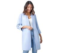 Roman Originals Textured Longline Jacket for Women UK Ladies Reefer Coat Lined Tailored Lightweight Long Autumn Winter Smart Casual Office Work Business Evening Going Out - Light Blue - Size 10