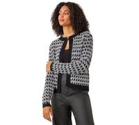 Roman Originals Textured Pattern Fluffy Knit Cardigan for Women UK - Ladies Everyday Autumn Winter Round Neckline Comfy Soft Evening Vacation Work Party Night Out - Black - Size 18