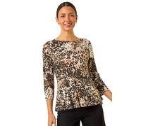 Roman Originals Textured Peplum Stretch Top for Women UK - Ladies Everyday Autumn Winter Round Neckline Comfy Soft Evening Vacation Work Party Night Out - Natural - Size 18