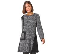 Roman Originals Textured Pocket Detail Longline Jumper for Women UK - Ladies Everyday Autumn Winter Round Neckline Comfy Soft Evening Vacation Work Party Night Out - Charcoal - Size 12