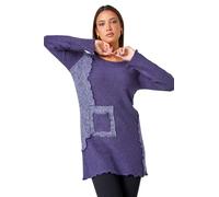 Roman Originals Textured Pocket Detail Longline Jumper for Women UK - Ladies Everyday Autumn Winter Round Neckline Comfy Soft Evening Vacation Work Party Night Out - Purple - Size 12