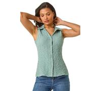 Roman Originals Textured Sleeveless Buttoned Blouse for Women UK - Ladies Everyday Holiday Spring Summer Shirt Style Collar Comfy Soft Evening Vacation Work Party - Sage - Size 10
