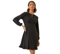 Roman Originals Textured Spot Keyhole Dress for Women UK - Ladies Everyday Autumn Winter Round Neckline Comfy Soft Evening Vacation Work Party Night Out - Black - Size 16