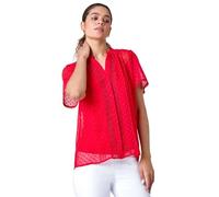 Roman Originals Textured Spot Lace Trim Blouse for Women UK - Ladies Everyday Holiday Spring Summer V-Neckline Comfy Soft Evening Vacation Work Party - Red - Size 10