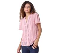 Roman Originals Textured Spot Lace Trim Blouse for Women UK - Ladies Everyday Holiday Spring Summer V-Neckline Comfy Soft Evening Vacation Work Party - Light Pink - Size 10