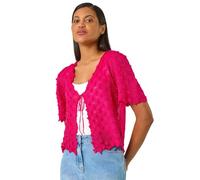 Roman Originals Textured Tie Front Shrug for Women UK - Ladies Everyday Holiday Spring Summer V-Neckline Comfy Soft Evening Vacation Work Party - Cerise - Size 20