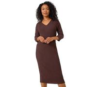 Roman Originals Textured V-Neck Stretch A-Line Dress for Women UK - Ladies Everyday Autumn Winter V-Neckline Comfy Soft Evening Vacation Work Party Night Out - Chocolate - Size 16