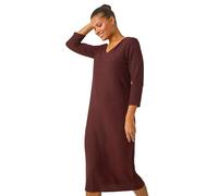 Roman Originals Textured V-Neck Stretch A-Line Dress for Women UK - Ladies Everyday Autumn Winter V-Neckline Comfy Soft Evening Vacation Work Party Night Out - Chocolate - Size 10