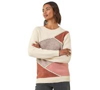 Roman Originals Thick Jumper for Women UK - Ladies Winter Autumn Smart Casual Knit Knitted Knitwear Pull-On Round Crew Neck Long Sleeve Work Office Dinner Party - Ivory Multi - Size 18
