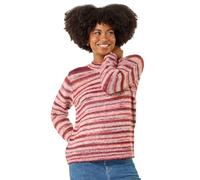 Roman Originals Thick Jumper for Women UK - Ladies Winter Autumn Smart Casual Knit Knitted Knitwear Pull-On Round Crew Neck Long Sleeve Work Office Dinner Party - Red Pink - Size 18