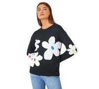 Roman Originals Thick Jumper for Women UK - Ladies Winter Autumn Smart Casual Knit Knitted Knitwear Pull-On Round Crew Neck Long Sleeve Work Office Dinner Party - Black White - Size 12