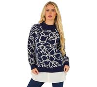 Roman Originals Thick Jumper for Women UK - Ladies Winter Autumn Smart Casual Knit Knitted Knitwear Pull-On Round Crew Neck Long Sleeve Work Office Dinner Party - Navy & White - Size 18
