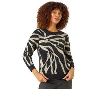 Roman Originals Thick Jumper for Women UK - Ladies Winter Autumn Smart Casual Knit Knitted Knitwear Pull-On Round Crew Neck Long Sleeve Work Office Dinner Party - Onyx Ivory - Size 14