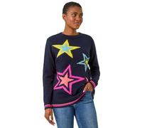 Roman Originals Thick Jumper for Women UK - Ladies Winter Autumn Smart Casual Knit Knitted Knitwear Pull-On Round Crew Neck Long Sleeve Work Office Dinner Party - Navy Pink - Size 16