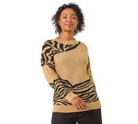 Roman Originals Thick Jumper for Women UK - Ladies Winter Autumn Smart Casual Knit Knitted Knitwear Pull-On Round Crew Neck Long Sleeve Work Office Dinner Party - Petite Stone - Size 18