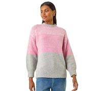 Roman Originals Thick Jumper for Women UK - Ladies Winter Autumn Smart Casual Knit Knitted Knitwear Pull-On Round Crew Neck Long Sleeve Work Office Dinner Party - Grey Light Pink - Size 20