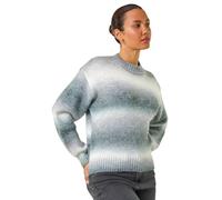 Roman Originals Thick Jumper for Women UK - Ladies Winter Autumn Smart Casual Knit Knitted Knitwear Pull-On Round Crew Neck Long Sleeve Work Office Dinner Party - Grey Ivory - Size 20