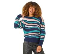 Roman Originals Thick Jumper for Women UK - Ladies Winter Autumn Smart Casual Knit Knitted Knitwear Pull-On Round Crew Neck Long Sleeve Work Office Dinner Party - Teal Multi - Size 16