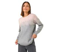 Roman Originals Thick Jumper for Women UK - Ladies Winter Autumn Smart Casual Knit Knitted Knitwear Pull-On Round Crew Neck Long Sleeve Work Office Dinner Party - Light Pink Grey - Size 16