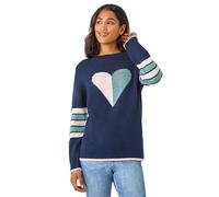 Roman Originals Thick Jumper for Women UK - Ladies Winter Autumn Smart Casual Knit Knitted Knitwear Pull-On Round Crew Neck Long Sleeve Work Office Dinner Party - Navy Sage - Size 14