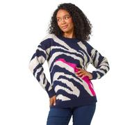 Roman Originals Thick Jumper for Women UK - Ladies Winter Autumn Smart Casual Knit Knitted Knitwear Pull-On Round Crew Neck Long Sleeve Work Office Dinner Party - Petite Navy - Size 14