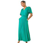 Roman Originals Tie Back V-Neck Stretch Midi Dress for Women UK - Ladies Everyday Holiday Spring Summer V-Neckline Comfy Soft Evening Vacation Work Party - Jade - Size 18