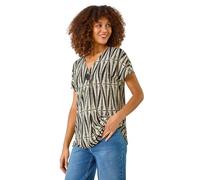 Roman Originals Tie Dye Button Detail Top for Women UK - Ladies Everyday Holiday Spring Summer V Neckline Comfy Soft Evening Vacation Work Party - Cream - Size 14